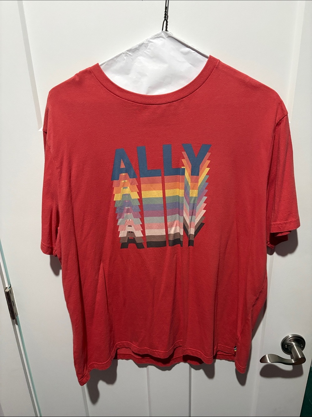 American Eagle Outfitters Red 'ALLY' Graphic Tee with Multicolor Print